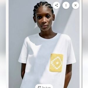 Zara  Tee with Yellow Crochet Pocket